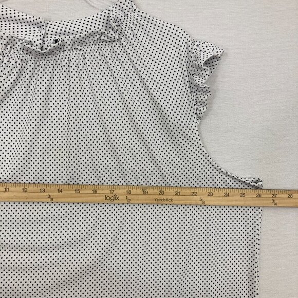 Adrianna Papell White Black Polka Dot Ruffle Stretch Preppy Blouse 2X - Picture 6 of 9